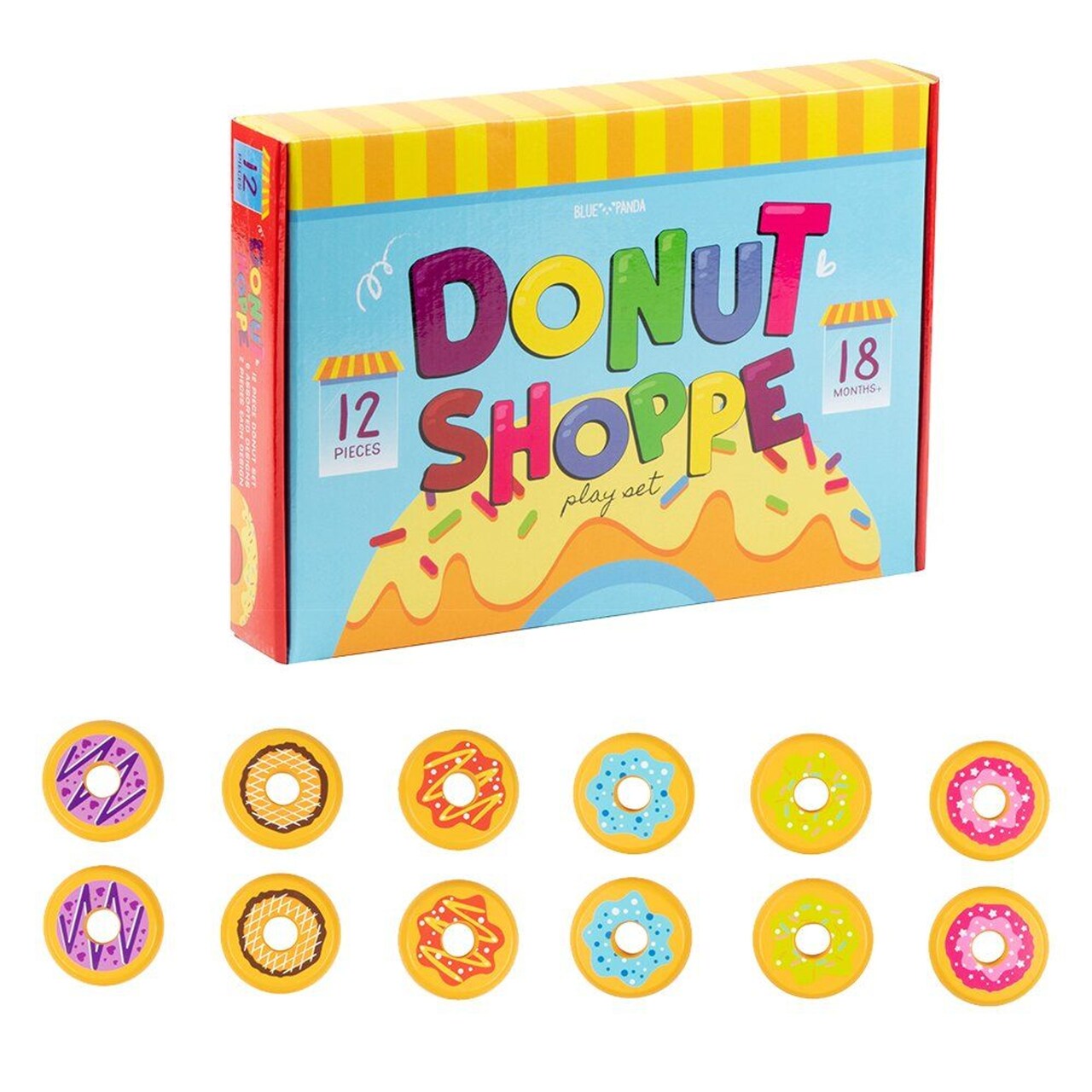 12 Pack Donut Play Food Set for Kids Kitchen Pretend Snacks Shop Playhouse Toddlers Toys, 6 Designs
